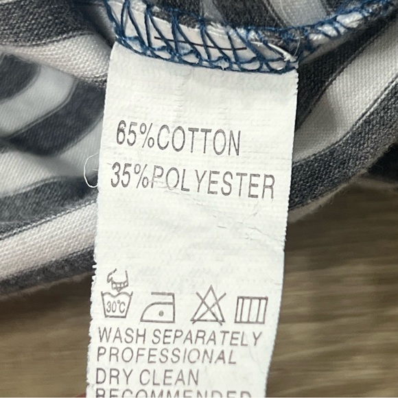 Coeur De Vague Long Sleeve Shirt Striped Size Small Blue Gray Faux Suede Pocket - Picture 6 of 7